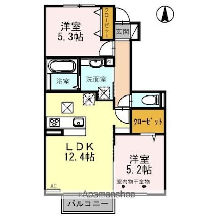 ｍｅｌａ　ｃａｓａ（メーラカーザ）　Ｂ[2LDK/55.46m2]の間取図