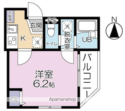 グランシャレー北千住ＩＩ[1K/19.65m2]の間取図