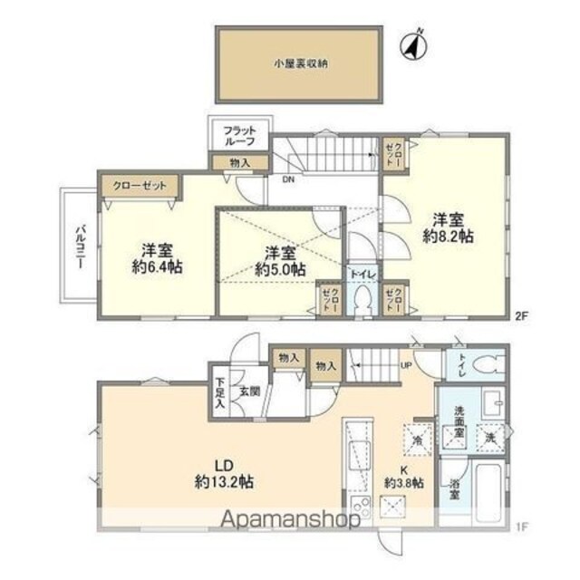 岡本３丁目貸家[3LDK/86.44m2]の間取図