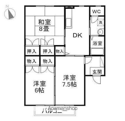 グランドール・アイ　Ｂ棟[3DK/61.88m2]の間取図