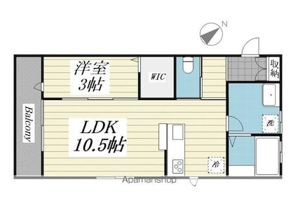 プラウド木崎[1LDK/34.8m2]の間取図