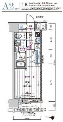 メインステージ森下Ⅱ[1K/25.5m2]の間取図