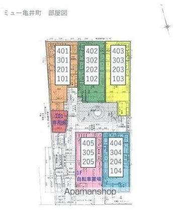ミュー亀井町[1K/32.58m2]の配置図