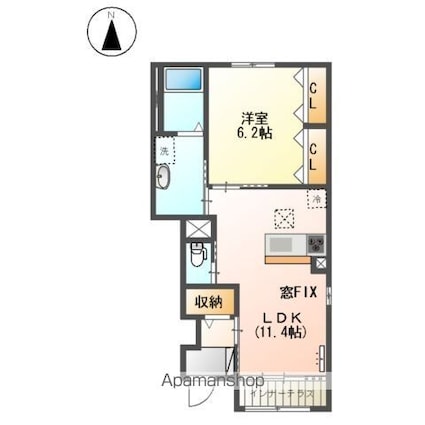 ヴィラージュ弐番館[1LDK/48.45m2]の間取図