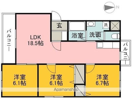 ボヌールレジデンス[3LDK/75.58m2]の間取図