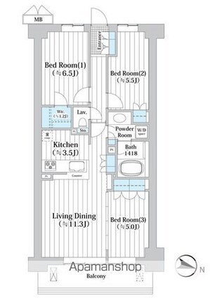 アビティグランデ砧　（Ｃ棟）[3LDK/69.6m2]の間取図