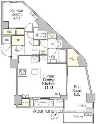 アジールコート池尻大橋[1SLDK/55.52m2]の間取図