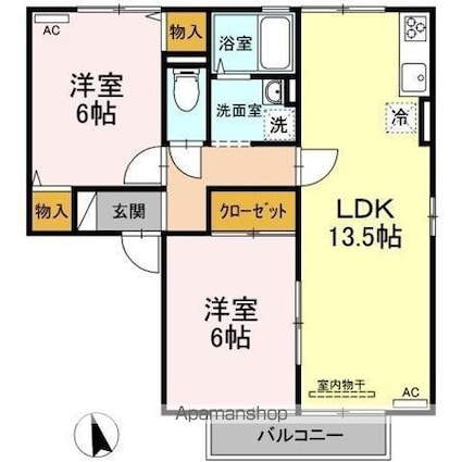 ファミール河野Ａ・Ｂ・Ｃ棟[2LDK/57.85m2]の間取図