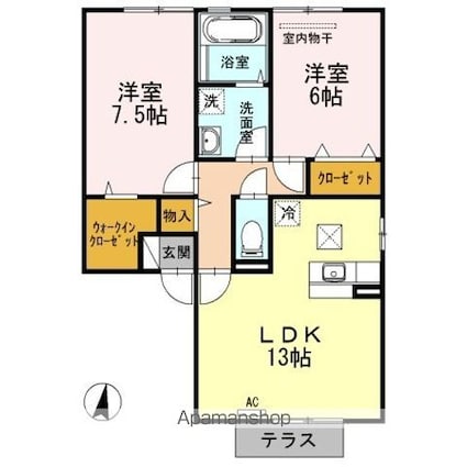 グレイスヒルズ蔵王　Ｄ棟[2LDK/62.87m2]の間取図