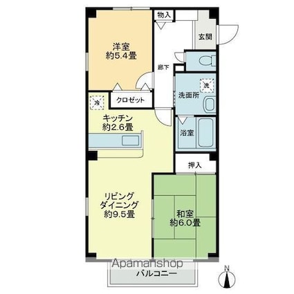 フォブールＭＩＹＡＺＡＫＩ[2LDK/54.65m2]の間取図