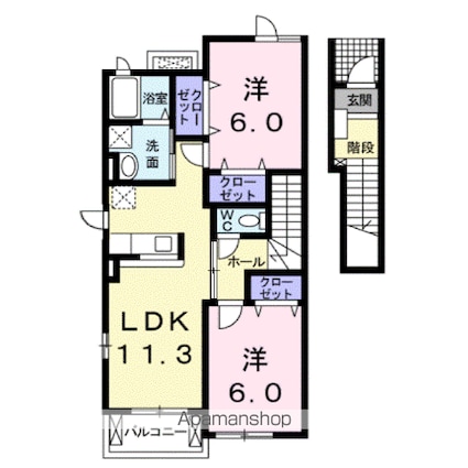 ヴィラ　エレガントＢ[2LDK/58.48m2]の間取図