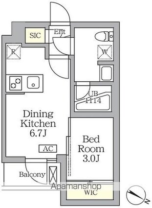 アジールコート三宿テラス[1DK/26.01m2]の間取図