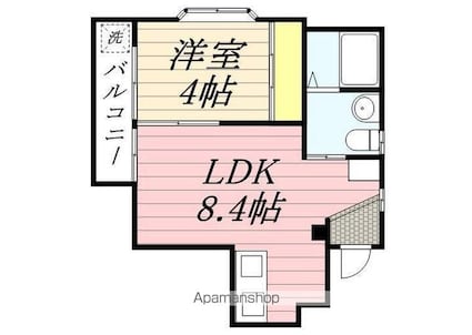 クレイドル室見Ａ棟[1LDK/26.74m2]の間取図