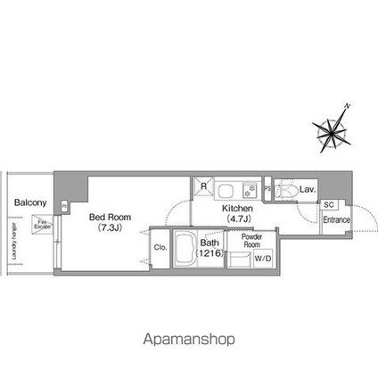 コンフォリア・リヴ関内[1K/27.39m2]の間取図