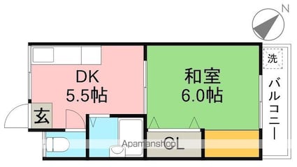 ハウス朝日Ⅱ[1DK/23.43m2]の間取図