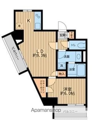 東京都新宿区弁天町[1LDK/44.04m2]の間取図
