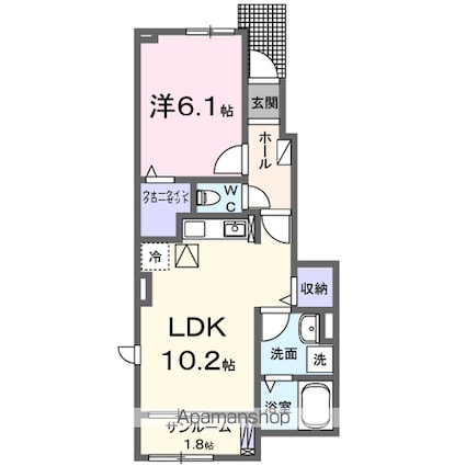 アイランドヒルズ右籾　Ⅱ[1LDK/44.02m2]の間取図