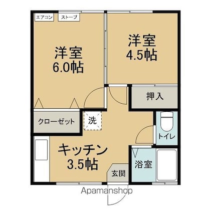 メゾンテルミニ[2K/34.78m2]の間取図
