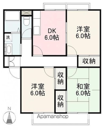グランコートＫ　Ａ・Ｂ棟[3DK/58.38m2]の間取図