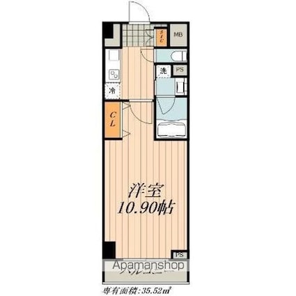 ロイヤルカーサ千種[1K/35.52m2]の間取図