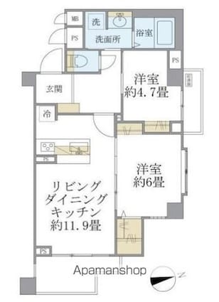 リエール若松町[2LDK/54.47m2]の間取図