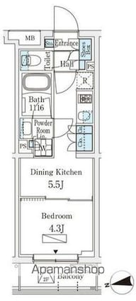 若葉ビューアパートメント[1DK/25.02m2]の間取図