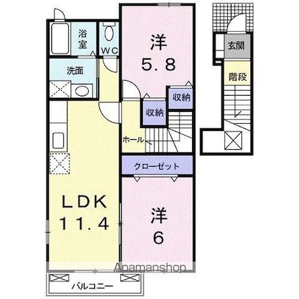 クラール・プラッツＢ[2LDK/55.81m2]の間取図