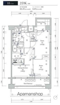 スカイコートヴィスタ隅田公園[2DK/46.47m2]の間取図