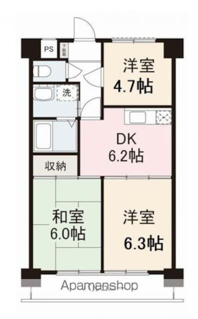香川県高松市築地町[3DK/51.41m2]の間取図
