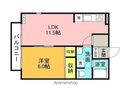 第一パークハイツ　Ａ棟[1LDK/39.6m2]の間取図