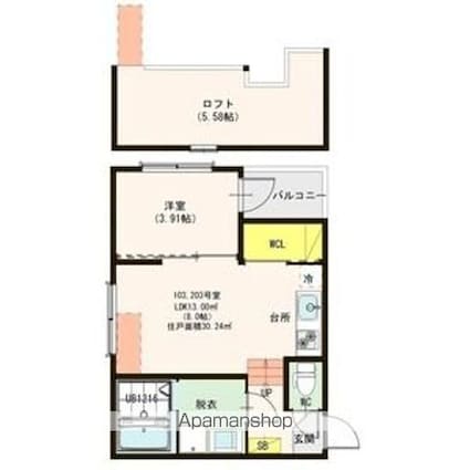 アクアエステラ新田[1LDK/30.24m2]の間取図