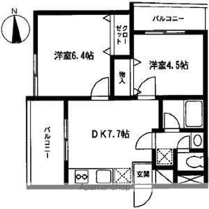 オーシャン本牧[2DK/41.5m2]の間取図
