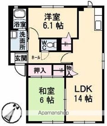 広島県広島市西区高須３丁目[2LDK/61.59m2]の間取図