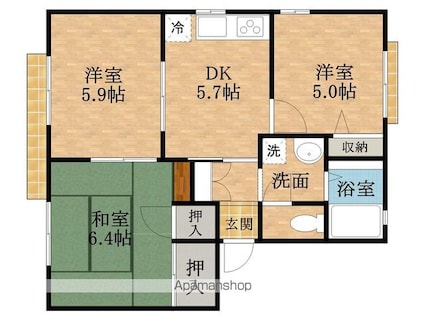 ミズホハイツＢ棟[3K/50.78m2]の間取図
