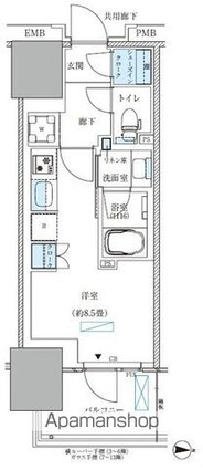 パークアクシス西大島コンフォートスクエア[1R/26.83m2]の間取図