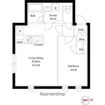 グローリオシェルト神宮前[1LDK/40.46m2]の間取図