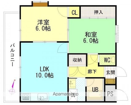 広島県広島市安佐南区東原１丁目[2LDK/51.84m2]の間取図
