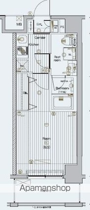 ＰＲＥＭＩＵＭ　ＣＵＢＥ　三田[1K/26.4m2]の間取図