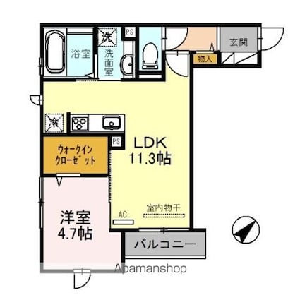 滋賀県栗東市小柿１丁目[1LDK/41.49m2]の間取図