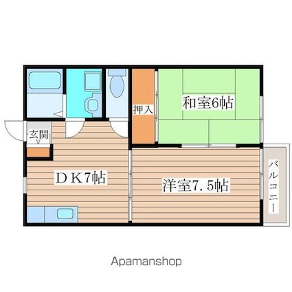 ビューハイツ愛子Ｂ[2DK/43.68m2]の間取図