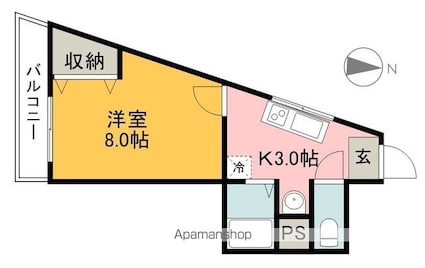 コーポ葉山[1K/15.26m2]の間取図