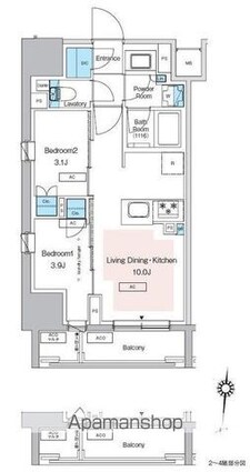 プレディアコート錦糸町スカイビュー[2LDK/40.73m2]の間取図