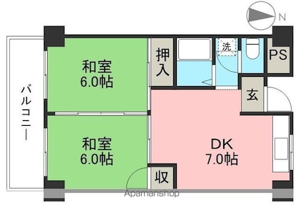サントス枝川[2DK/40.38m2]の間取図