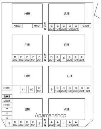 サン・ハローＢ・Ｄ・Ｆ・Ｈ棟[3DK/54m2]の配置図