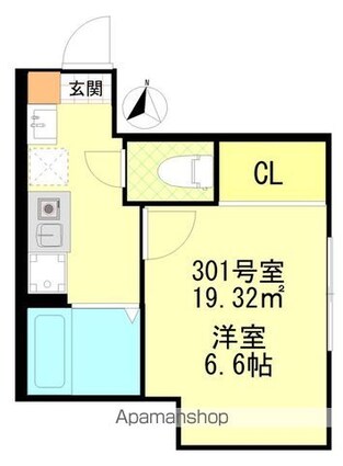 ＢＡＳＥ[1K/19.32m2]の間取図