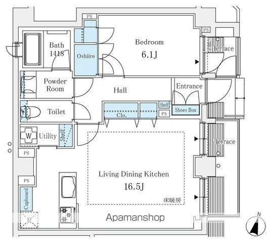 マノワール西麻布[1LDK/57.95m2]の間取図