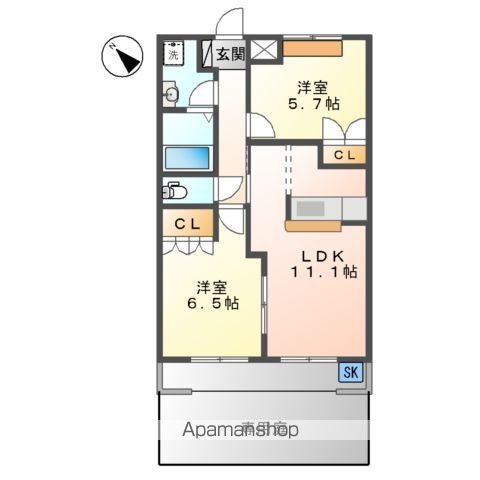 グランディール　Ｋ＆Ｍの間取り