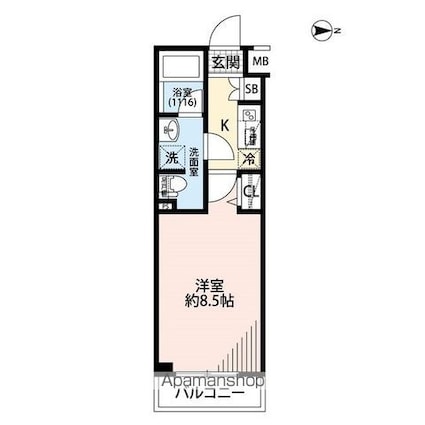 プレール・ドゥーク東雲Ⅱ[1K/25.96m2]の間取図