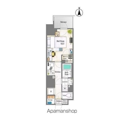 ドゥーエ亀戸[1K/25.66m2]の間取図