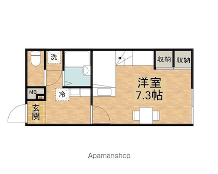 ハイラル聖徳[1K/23.18m2]の間取図